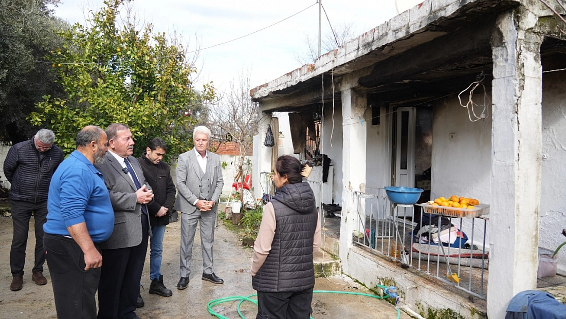 Başkan Fevzi Topuz’dan Milas'ta Evi Yanan Aileye Konteyner Ve Ev Tadilatı Sözü