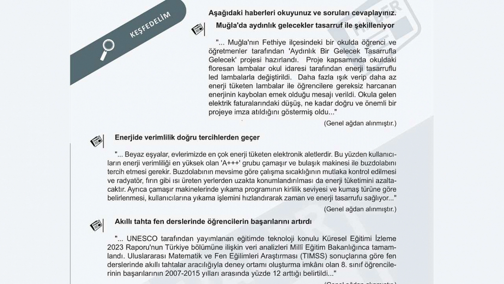 Fethiye'deki Tasarruf Projesi MEB Ders Kitaplarında Yer Aldı