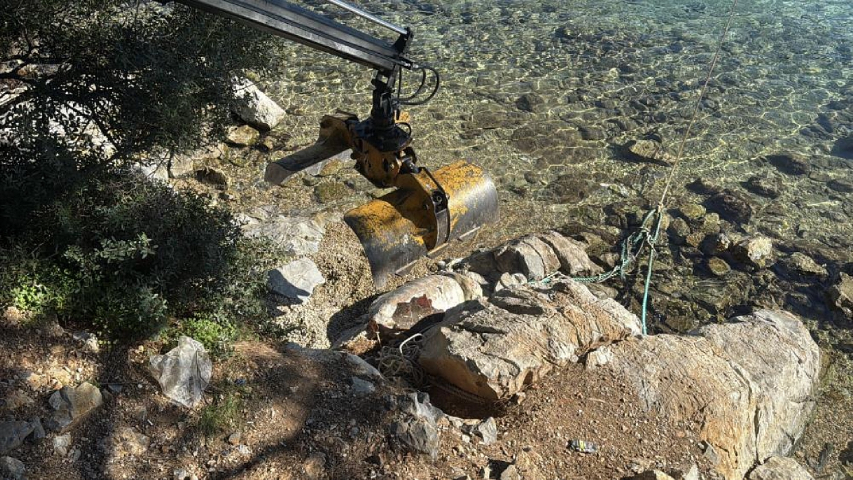 Bodrum sahiline vuran caretta caretta vinçle kaldırıldı