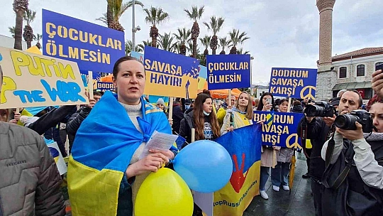 Bodrum'da Rusya'nın saldırısı protesto edildi