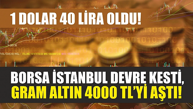 1 Dolar 40 Lira Oldu! Borsa İstanbul Devre Kesti, Gram Altın 4000 TL'yi Aştı!