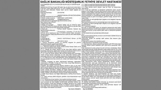 SAĞLIK BAKANLIĞI MÜSTEŞARLIK FETHİYE DEVLET HASTANESİ