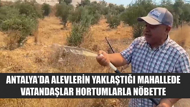 Antalya'da alevlerin yaklaştığı mahallede vatandaşlar hortumlarla nöbette