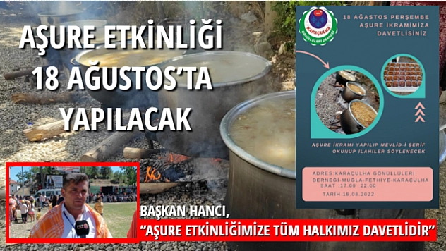 Aşure Etkinliği 18 Ağustos'ta Yapılacak
