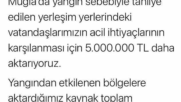 Bakan Yanık, yangın bölgelerine aktarılan toplam tutarın 39 milyon liraya ulaştığını bildirdi