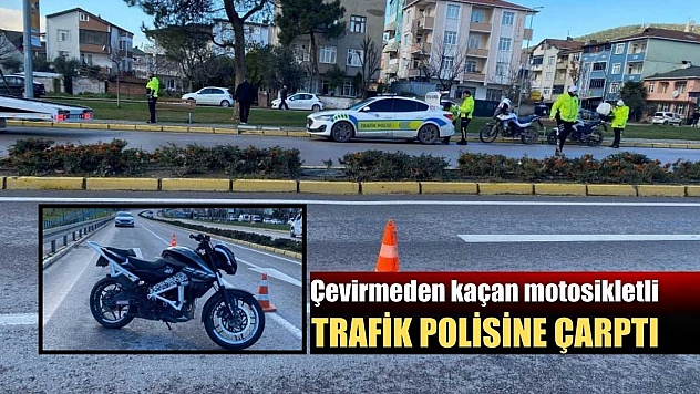Çevirmeden kaçan motosikletli trafik polisine çarptı