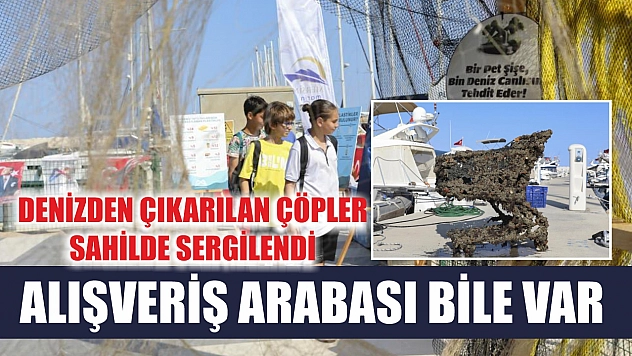 Denizden çıkarılan çöpler sahilde sergilendi: Alışveriş arabası bile var