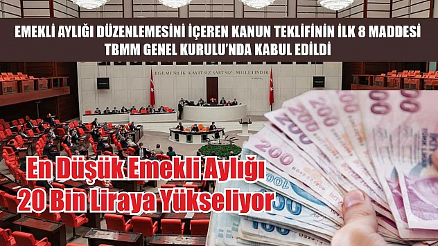 Emekli aylığı düzenlemesini içeren kanun teklifinin ilk 8 maddesi TBMM Genel Kurulu'nda kabul edildi