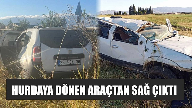 Hurdaya dönen araçtan sağ çıktı