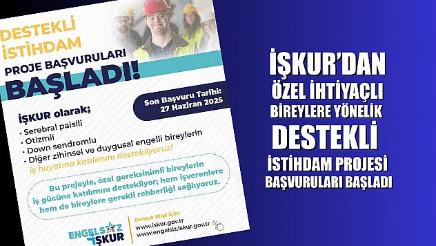 İŞKUR'dan özel ihtiyaçlı bireylere yönelik destekli istihdam projesi başvuruları başladı