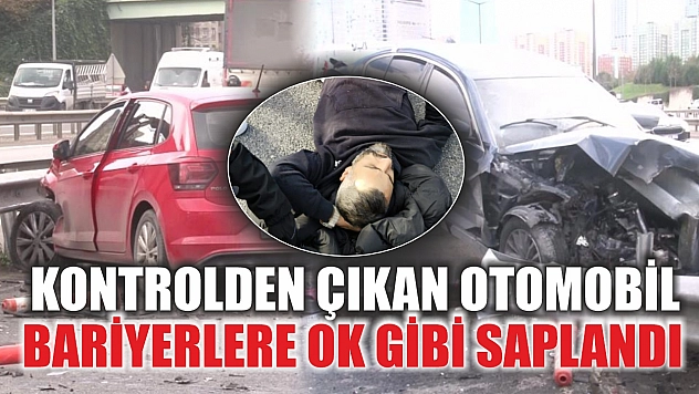 Kontrolden çıkan otomobil bariyerlere ok gibi saplandı