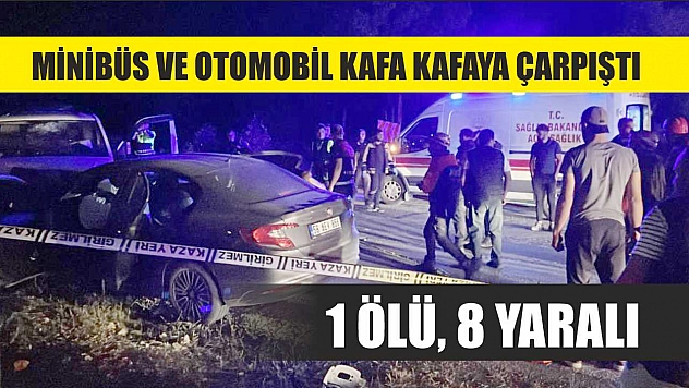 Minibüs ve otomobil kafa kafaya çarpıştı:  1 ölü, 8 yaralı