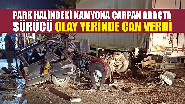 Park halindeki kamyona çarpan araçta sürücü olay yerinde can verdi