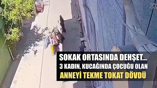 Sokak ortasında dehşet... 3 kadın, kucağında çocuğu olan anneyi tekme tokat dövdü