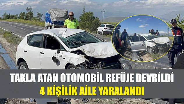 Takla atan otomobil refüje devrildi: 4 kişilik aile yaralandı