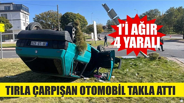 Tırla çarpışan otomobil takla attı: 1'i ağır 4 yaralı