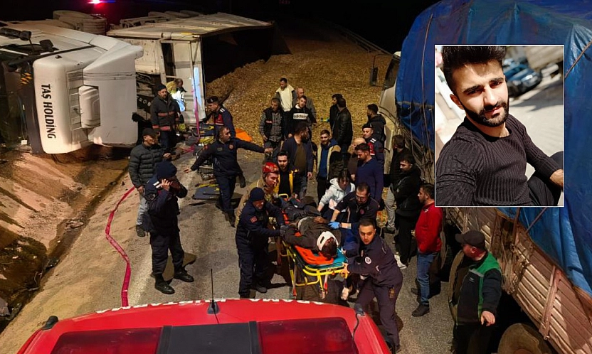 Talaş yüklü tır devrildi: Araçta sıkışan genç sürücü hayatını kaybetti