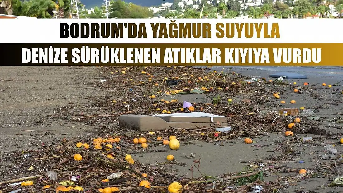 Bodrum'da yağmur suyuyla denize sürüklenen atıklar kıyıya vurdu