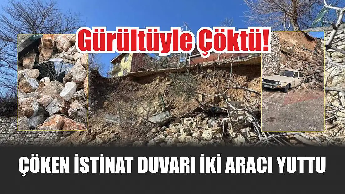 Çöken istinat duvarı iki aracı yuttu