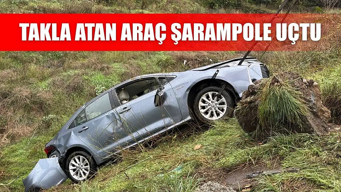 Takla atan araç şarampole uçtu