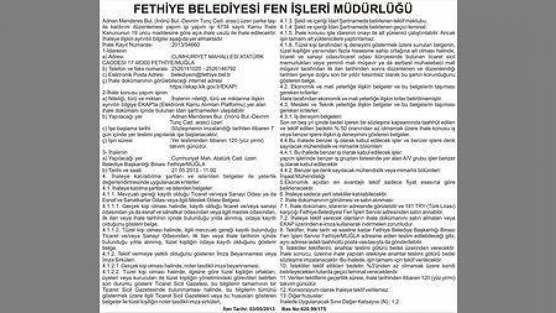 FETHİYE BELEDİYESİ FEN İŞLERİ MÜDÜRLÜĞÜ