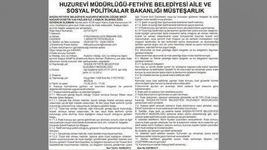 HUZUREVİ MÜDÜRLÜĞÜ FETHİYE BELEDİYESİ AİLE VE SOSYAL POLİTİKALAR BAKANLIĞI MÜSTEŞARLIK