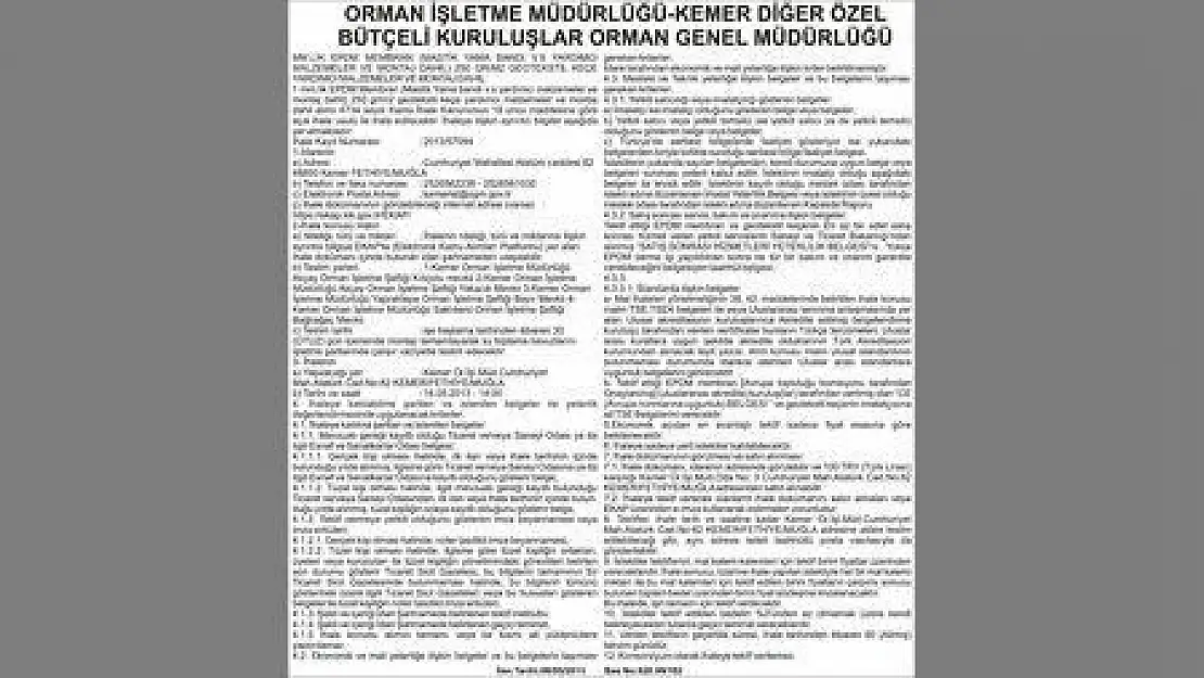 ORMAN İŞLETME MÜDÜRLÜĞÜ-KEMER DİĞER ÖZEL BÜTÇELİ KURULUŞLAR ORMAN GENEL MÜDÜRLÜĞÜ