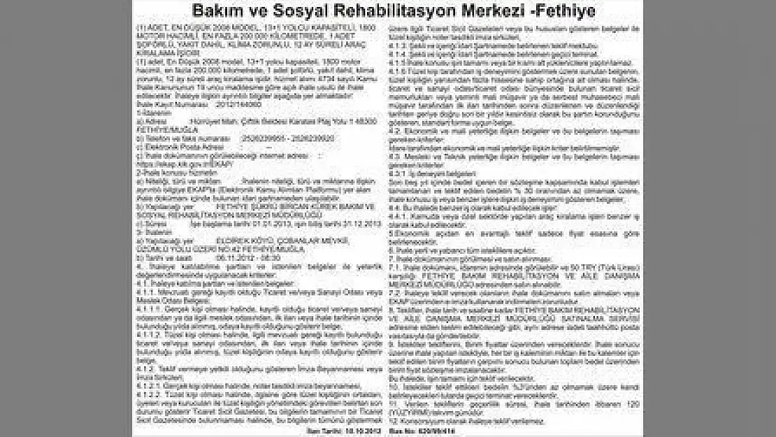 Bakım ve Sosyal Rehabilitasyon Merkezi -Fethiye