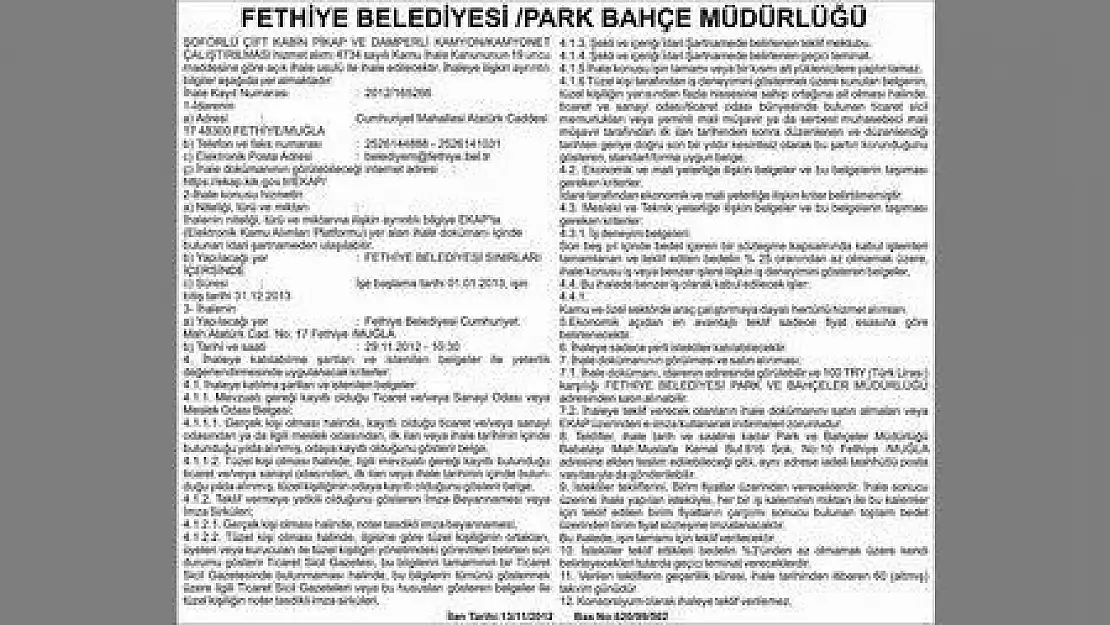 FETHİYE BELEDİYESİ PARK BAHÇE MÜDÜRLÜĞÜ