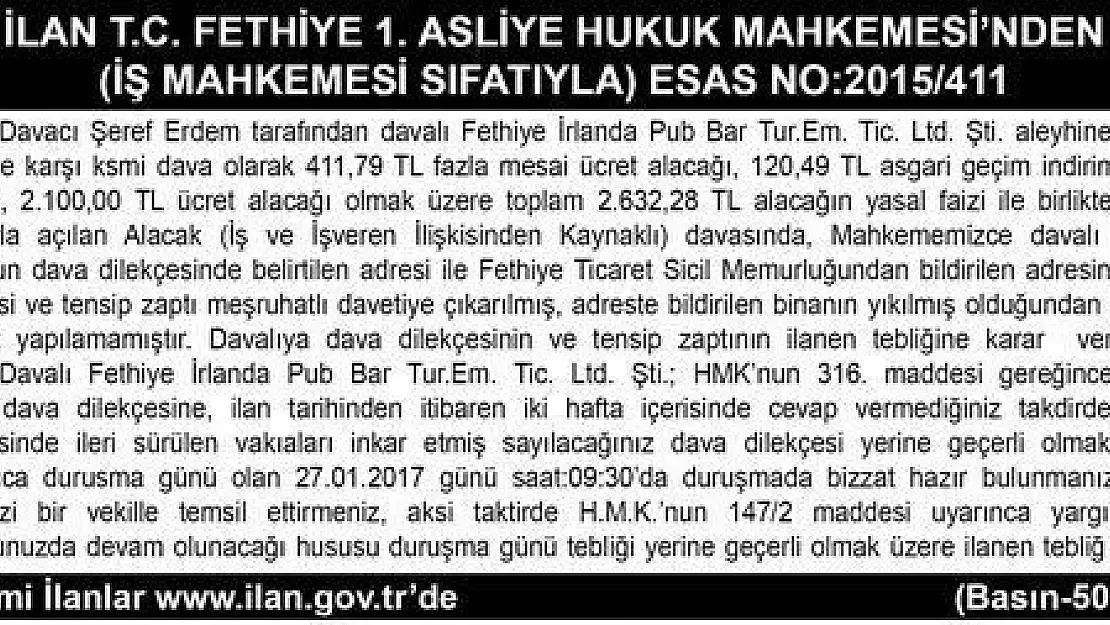 FETHİYE 1. ASLİYE HUKUK MAHKEMESİ