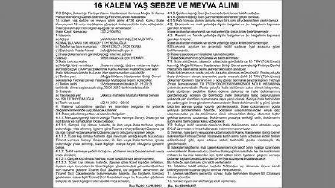 16 KALEM YAŞ SEBZE VE MEYVA ALIMI