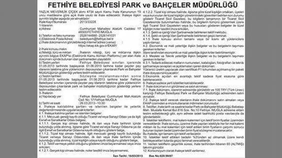 FETHİYE BELEDİYESİ PARK ve BAHÇELER MÜDÜRLÜĞÜ