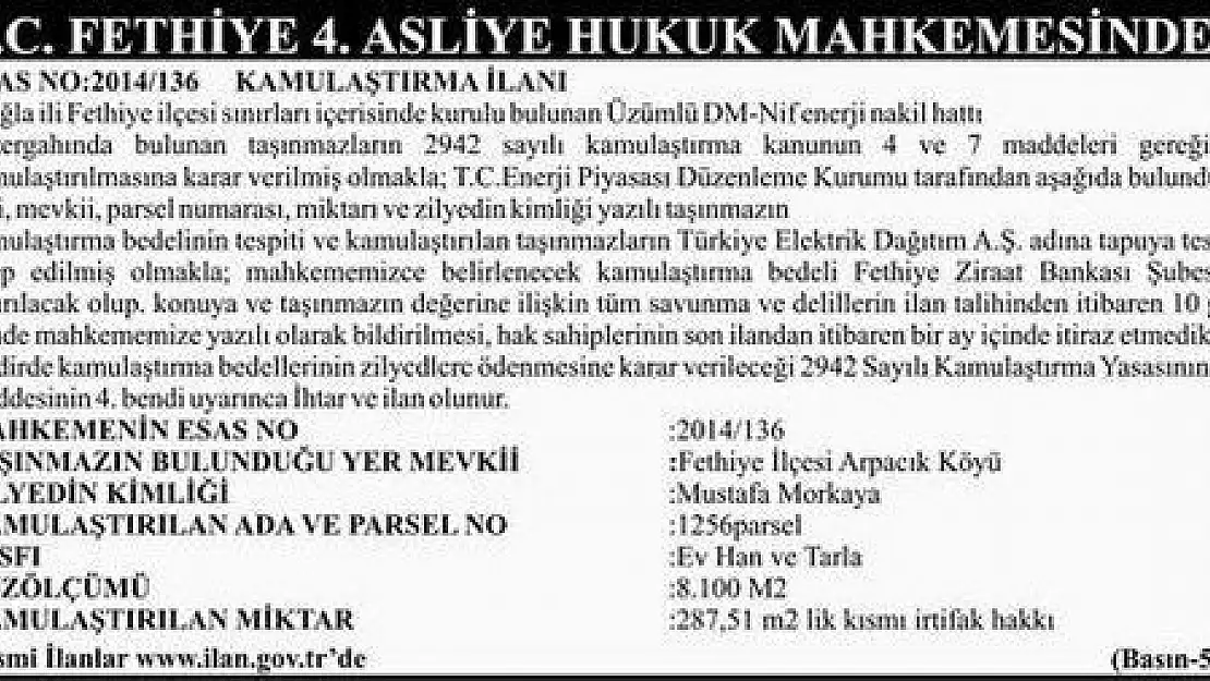 FETHİYE 4.ASLİYE HUKUK MAHKEMESİNDEN