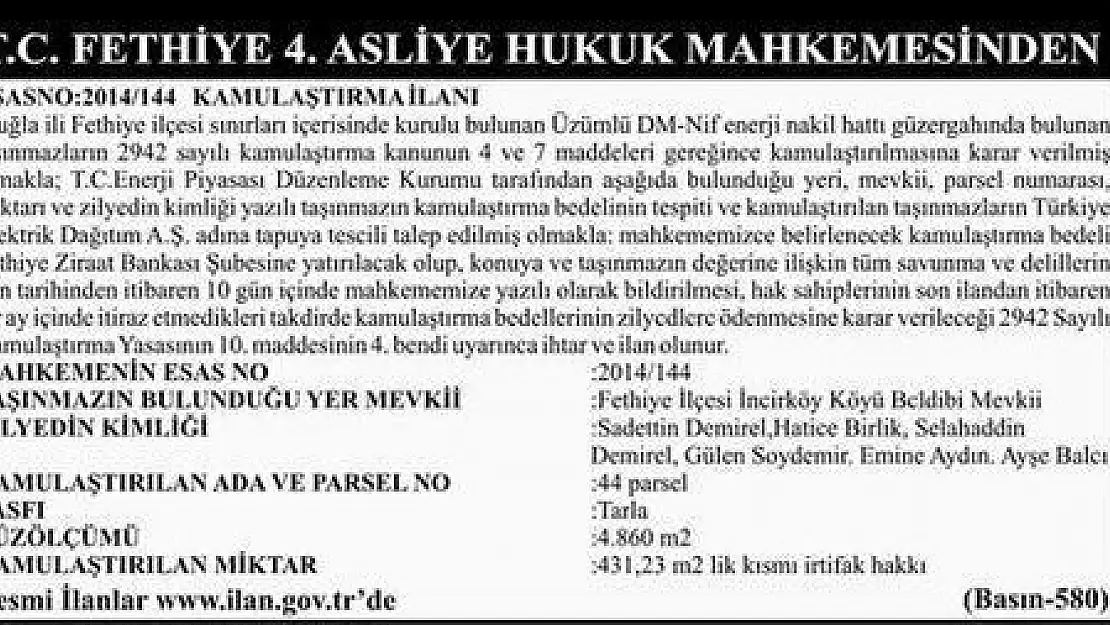 FETHİYE 4.ASLİYE HUKUK MAHKEMESİNDEN