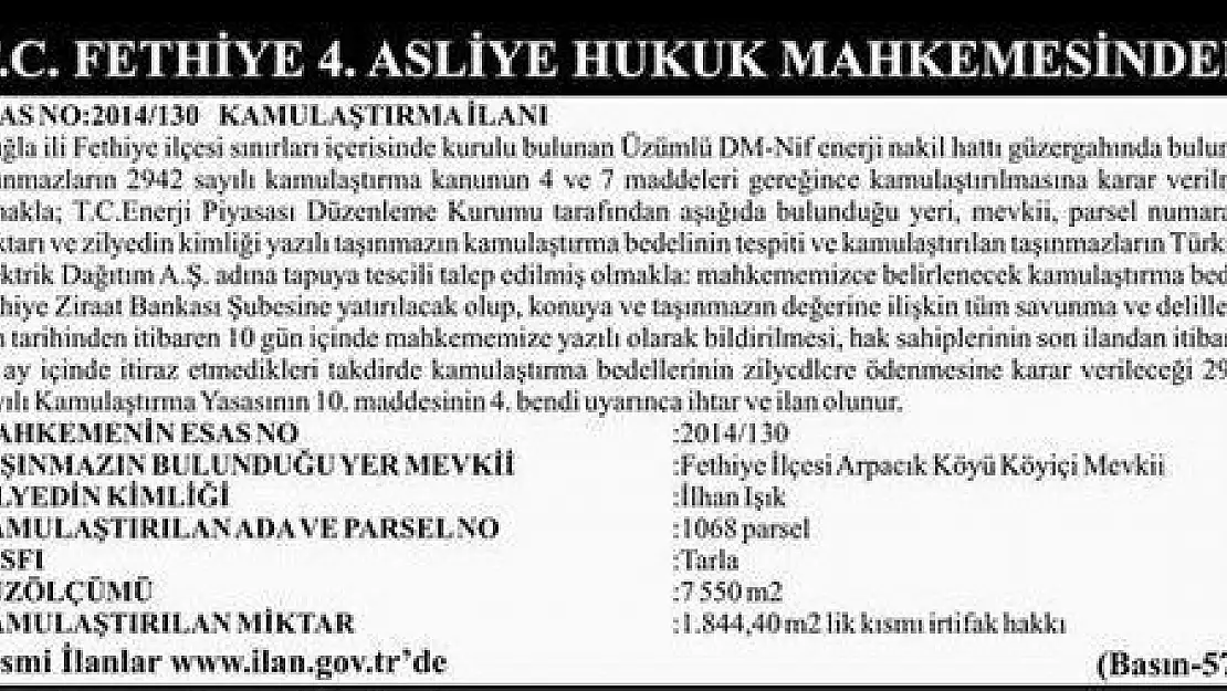 FETHİYE 4.ASLİYE HUKUK MAHKEMESİNDEN