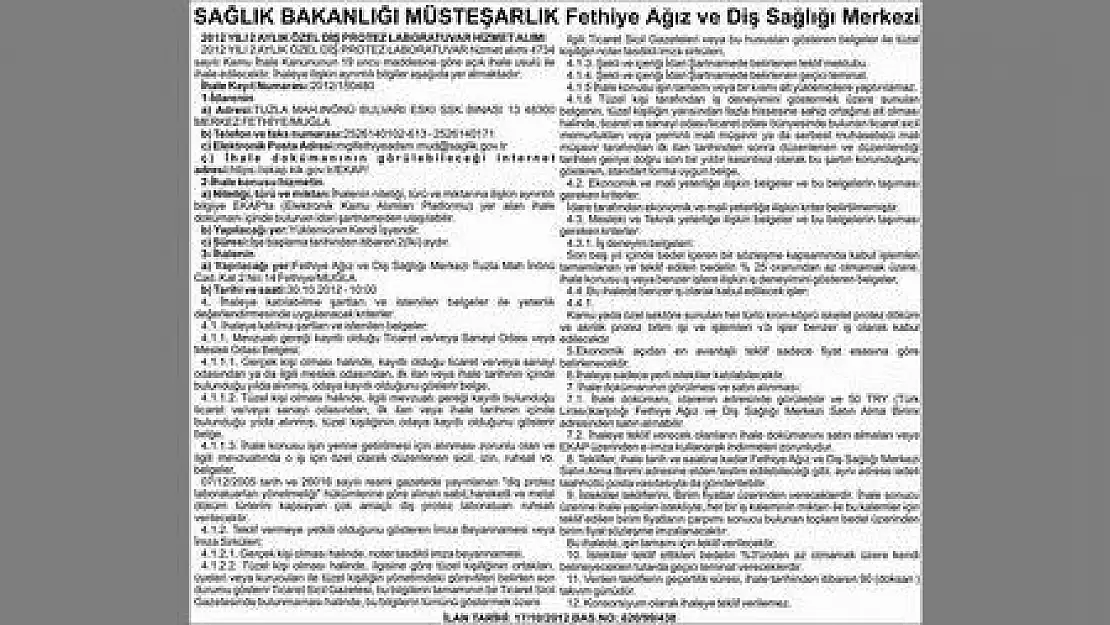 SAĞLIK BAKANLIĞI MÜSTEŞARLIK Fethiye Ağız ve Diş Sağlığı Merkezi