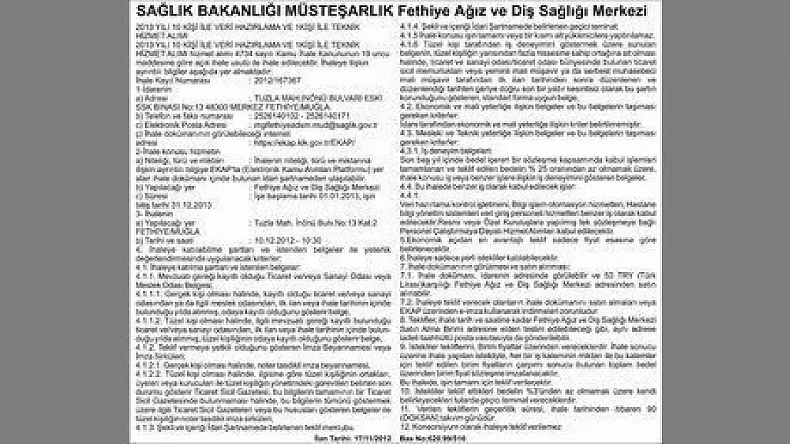 SAĞLIK BAKANLIĞI MÜSTEŞARLIK Fethiye Ağız ve Diş Sağlığı Merkezi