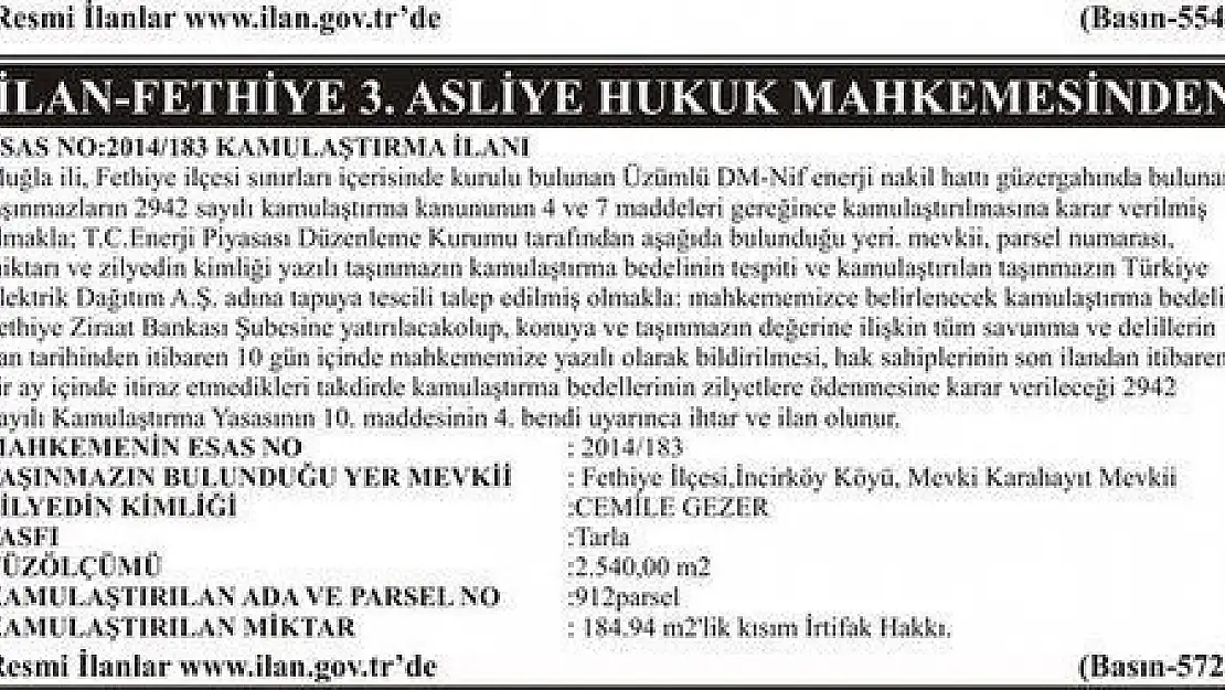 FETHİYE 3.ASLİYE HUKUK MAHKEMESİNDEN