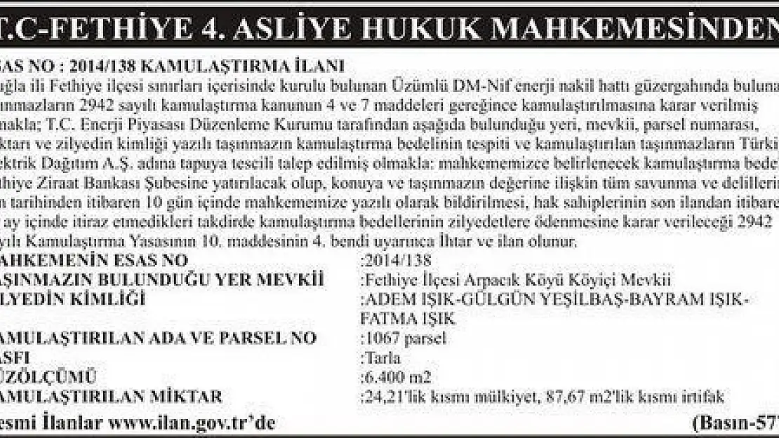 FETHİYE 4.ASLİYE HUKUK MAHKEMESİNDEN