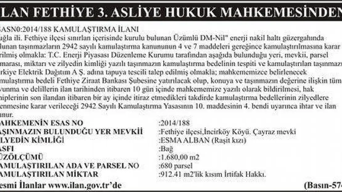 FETHİYE 3.ASLİYE HUKUK MAHKEMESİNDEN