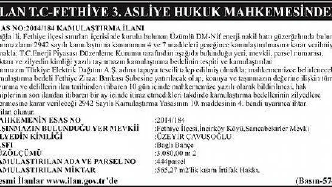 FETHİYE 3.ASLİYE HUKUK MAHKEMESİNDEN