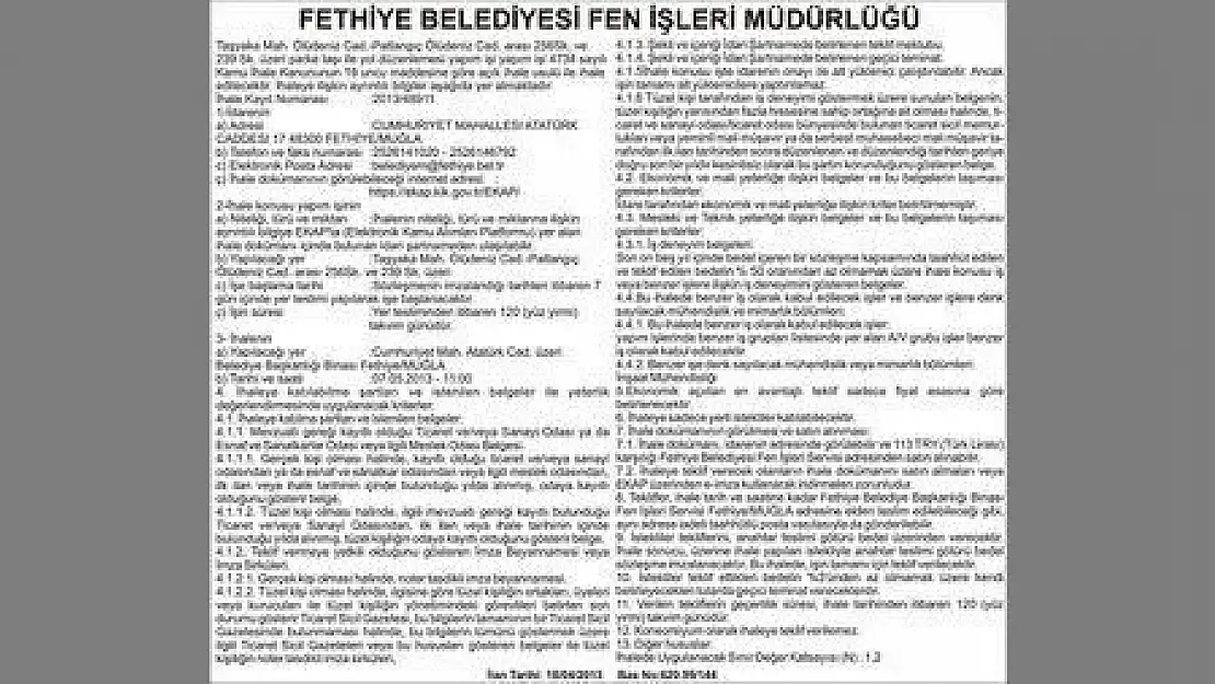 FETHİYE BELEDİYESİ FEN İŞLERİ MÜDÜRLÜĞÜ