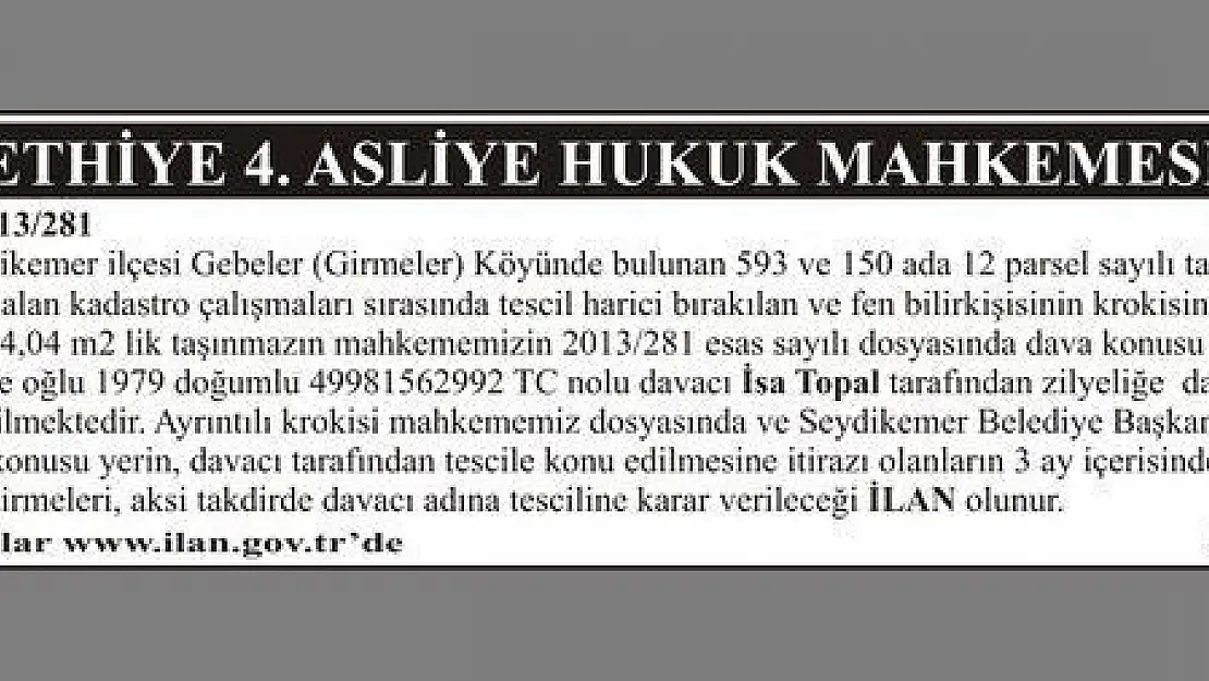 T.C FETHİYE 4.ASLİYE HUKUK MAHKEMESİ