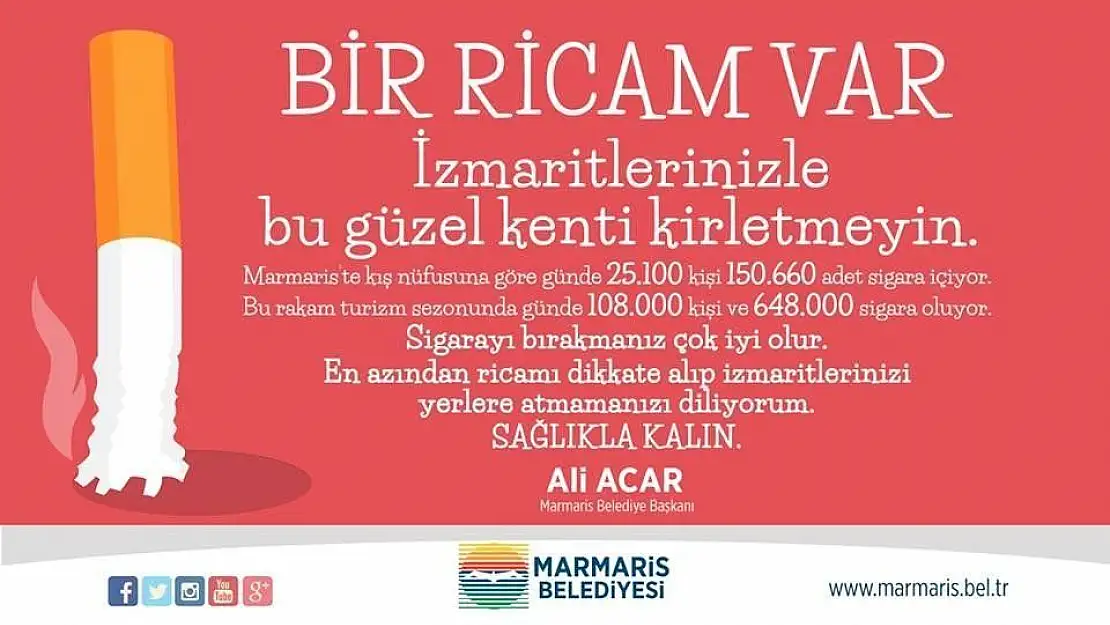 Marmaris'te 'İzmaritleri yere, sağlığını çöpe atma' kampanyası