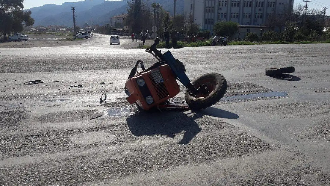 Kullandığı traktör ikiye bölündü, yara almadan kurtuldu