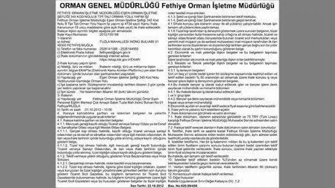 ORMAN GENEL MÜDÜRLÜĞÜ Fethiye Orman İşletme Müdürlüğü