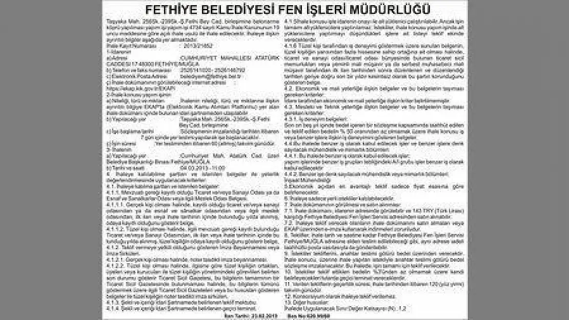 FETHİYE BELEDİYESİ FEN İŞLERİ MÜDÜRLÜĞÜ