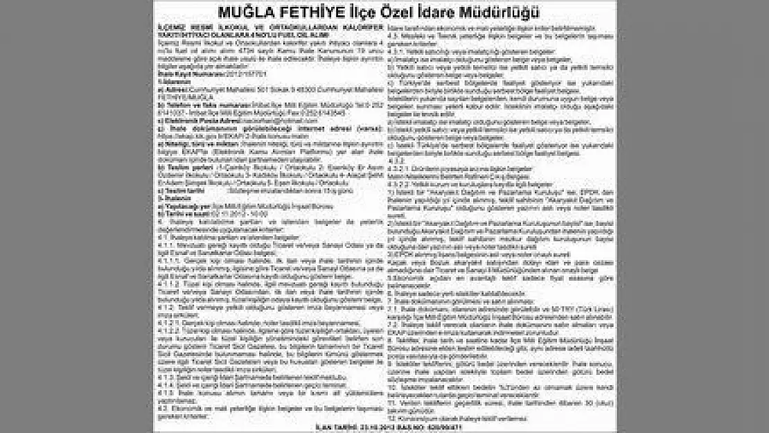 MUĞLA FETHİYE İlçe Özel İdare Müdürlüğü