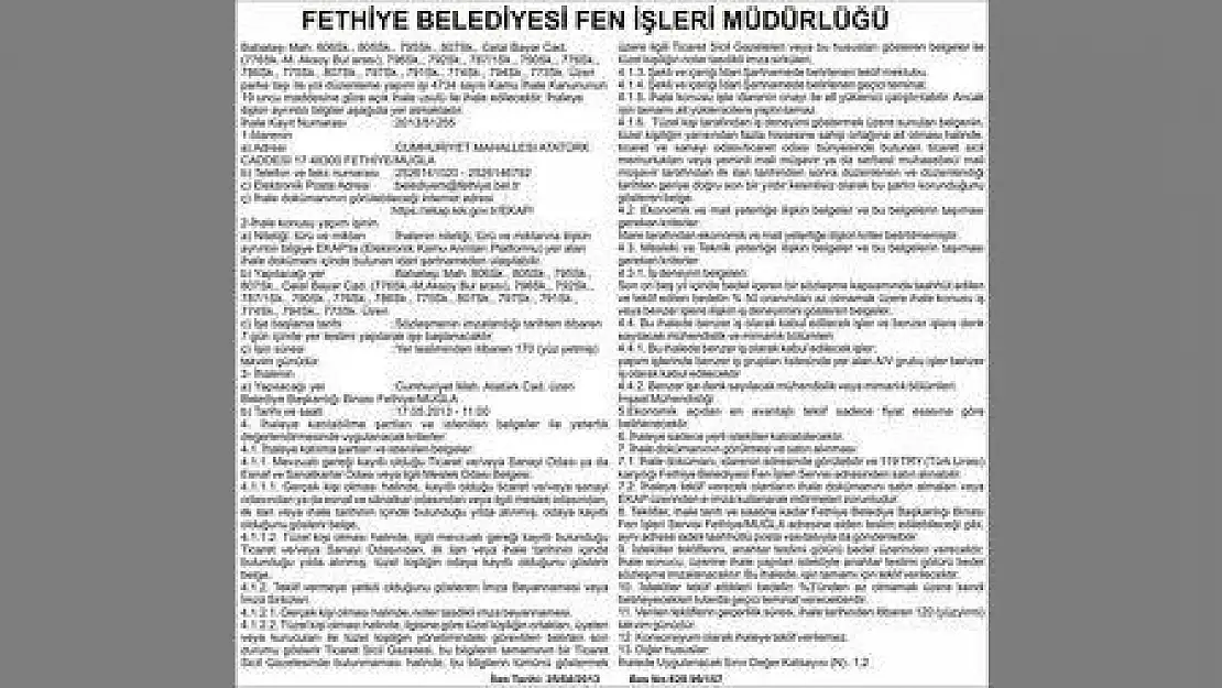 FETHİYE BELEDİYESİ FEN İŞLERİ MÜDÜRLÜĞÜ