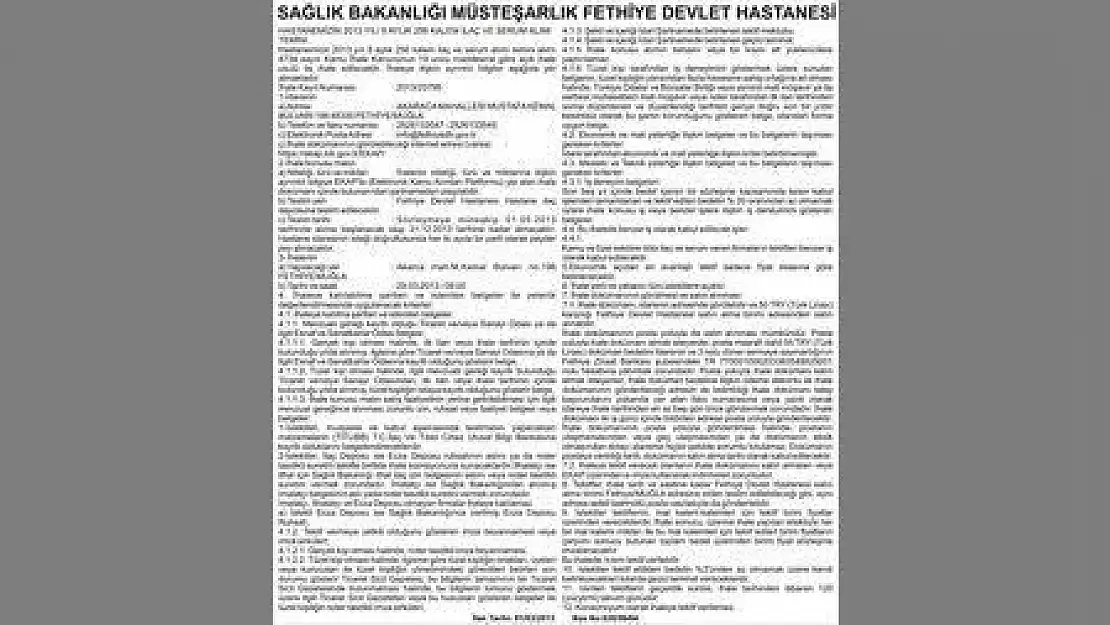 SAĞLIK BAKANLIĞI MÜSTEŞARLIK FETHİYE DEVLET HASTANESİ